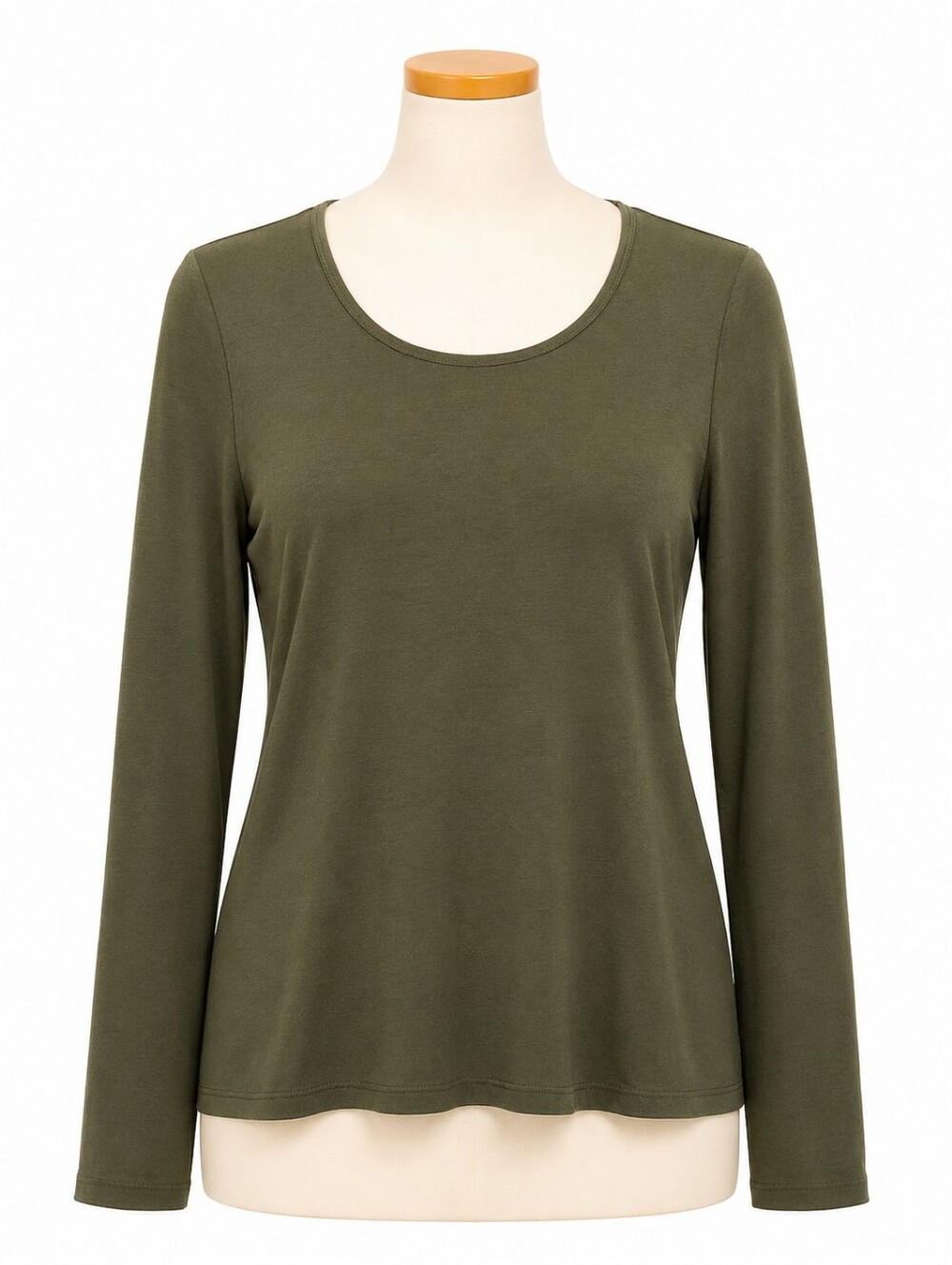 NWT Chicos The Ultimate Tee Top Size 0 Olive Green Scoop Neck Long Sleeve Small